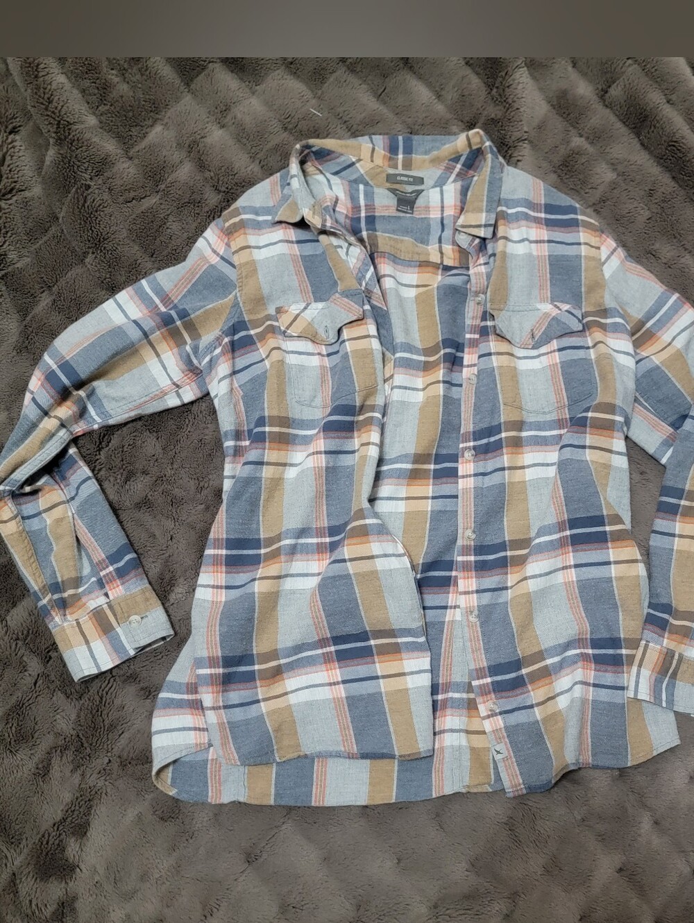 Plaid Button-Up Shirt in Blue and Tan -